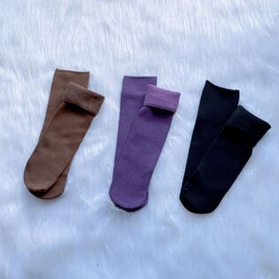 【3足セット】裏起毛ソックス 靴下 冷え取り靴下（A：ブラック／パープル／ブラウン）