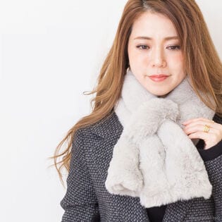 【ライトグレー】もこもこもふもふ フェイクファーボアマフラー