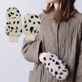 【ダルメシアンベージュ】もこもこ指なし2wayミトン