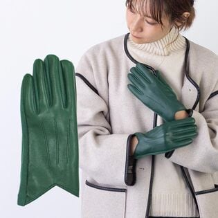 【グリーン】フェイクレザー あたたかくおしゃれな裏起毛手袋