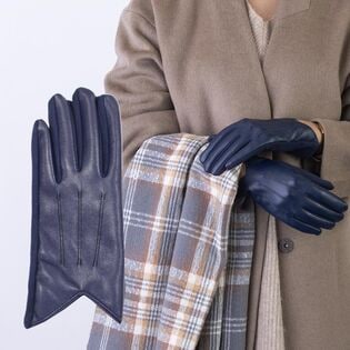 【ネイビー】フェイクレザー あたたかくおしゃれな裏起毛手袋