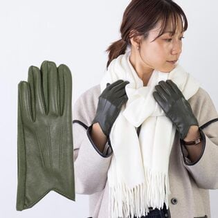【カーキ】フェイクレザー あたたかくおしゃれな裏起毛手袋
