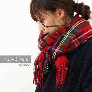 【レッドグリーン/チェック】ストール　柔らかく巻きやすい 男女兼用