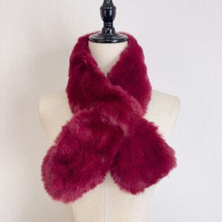 【ワインレッド】ふわふわマフラー ティペット 差し込みタイプ