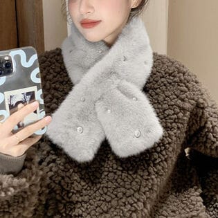 【A04/グレー】ふわふわフェイクファーティペット