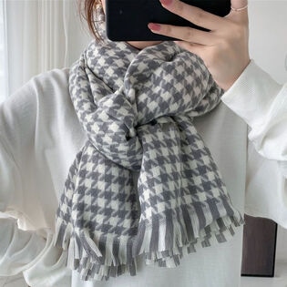 【グレーホワイト】千鳥格子柄ストール