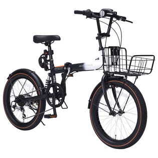 【ホワイトブラック】 折畳セミファット20・6SP・リアサス・バスケット付