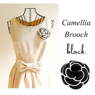 【ブラック】クリップブローチ カメリア フォーマルコサージュ
