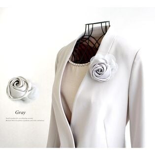 【グレー】サテンローズコサージュ パール チュール