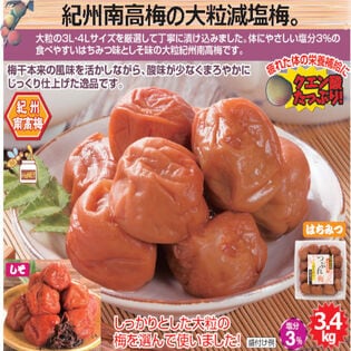 【3.4kg】紀州南高梅つぶれ梅 塩分約3% はちみつ味