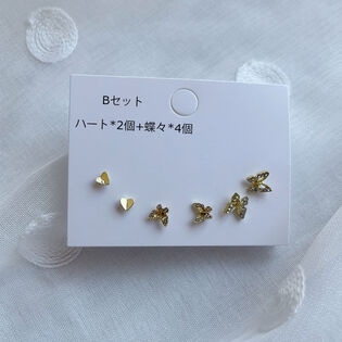 【ゴールド】 ピアス3ペアセット（ハート+蝶々×2ペア）