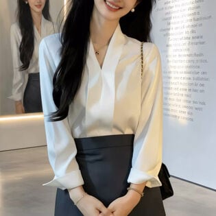 【Mサイズ】Vネックシャツブラウス