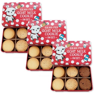 【赤缶/18枚入×3缶】プレミアム ヤギミルククッキー（プレーン、ヘーゼルナッツ、チョコ）