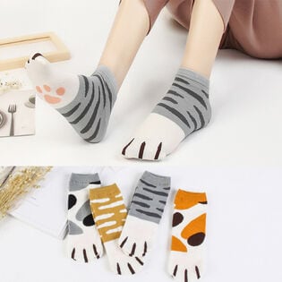 【3足／柄ランダム】見た目もかわいいネコ足ソックス（約22-24cm）