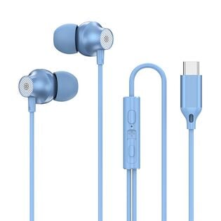 【ブルー】有線カナル型イヤホン Type-C マイク・音量調整付き