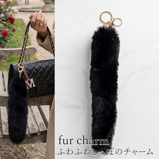 【マルチチャーム】ブラック しっぽ バッグチャーム フェイクファー  キーホルダー