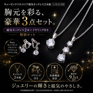 【日替わり数量限定】「キュービックジルコニア磁気ネックレス2本組」+イヤリング付【先行チケット利用NG】