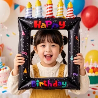 【ブラック＋ランダム】お誕生日の記念撮影に！バースデーフォトフレームバルーン【2種】