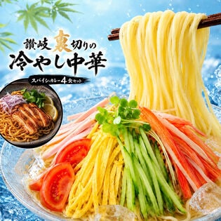 冷やし中華 「裏切りの冷やし中華 スパイシーカレー 4食セット(普通麺)」