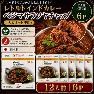【賞味期限間近】【12人前/280g×6P】レトルトインドカレー ベジマサラソヤチャップ（辛口）