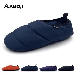【ネイビー/27-28cm】ダウンルームシューズ 暖かい 軽量 静音 室内履き AM1018