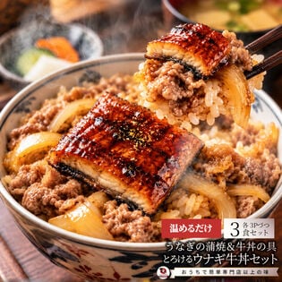 【各3食セット】うなぎ牛丼セット「味付牛肉」「鰻の蒲焼」
