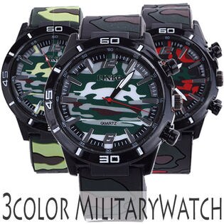シンプル3針 迷彩柄ラバーベルトのミリタリーメンズウォッチ  AV033 メンズ腕時計
