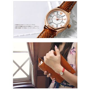 ミッキー 八角形 本牛革 腕時計】レディース スワロフスキーを税込