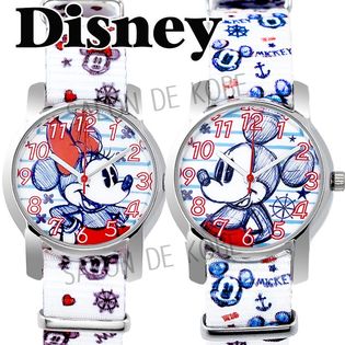 【ベルト付け替え 洗濯可能 手書き風のデザインがかわいい】ディズニー ミッキー ミニー 腕時計