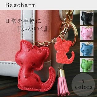 バッグチャーム キーホルダー オーストリッチ風 （猫・ねこ）を税込  