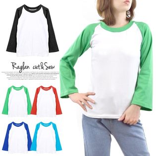 ラグランスリーブ長袖無地Tシャツカットソー キッズ/ジュニア/レディース