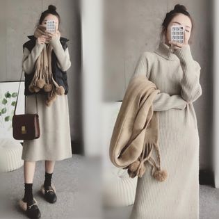 ワンピース ニットワンピース スウェット ニット ロングスカート 