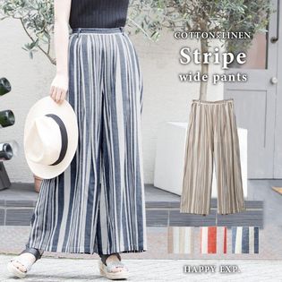 ラクに穿ける涼しげボトム。ストライプ ワイドパンツ