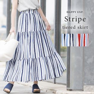 清涼感のある、大人の甘さ。マルチストライプ ティアードスカート