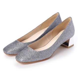 スクエアトゥ4cmヒールパンプス（シルバーラメ）