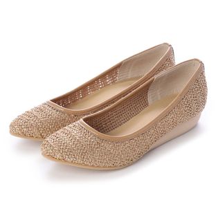 パナマメッシュウエッジソールパンプス（ダークベージュ）