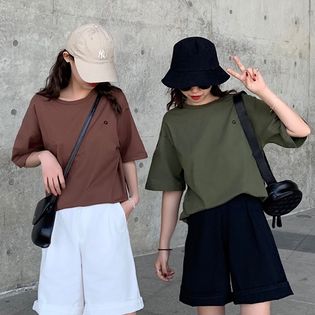 カットソー Tシャツ プルオーバー カジュアル 韓国 フロントワンポイント 刺繍 Tシャツ 7493