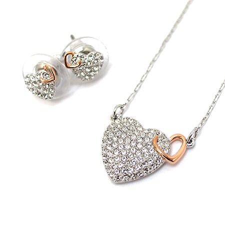 マルチ】SWAROVSKI(スワロフスキー) ダブルハート ネックレス&ピアス