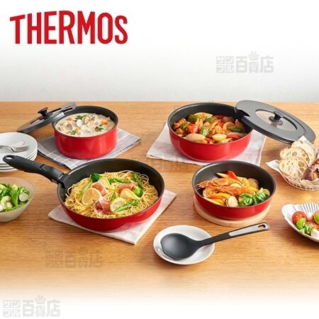 レッド] サーモス(THERMOS)/取っ手のとれるフライパン 9点セット/KSB