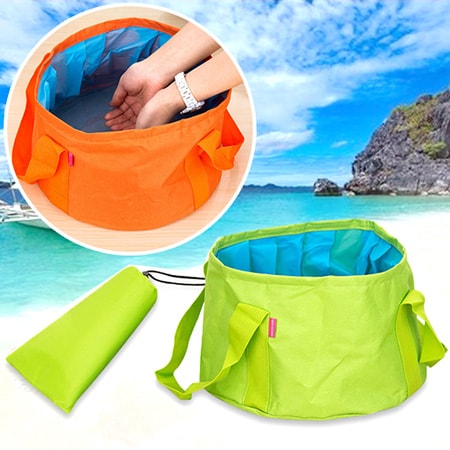 【グリーン】折りたたみ出来て持ち運び便利♪ウォーターバケツ