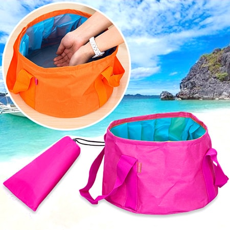 【ピンク】折りたたみ出来て持ち運び便利♪ウォーターバケツ