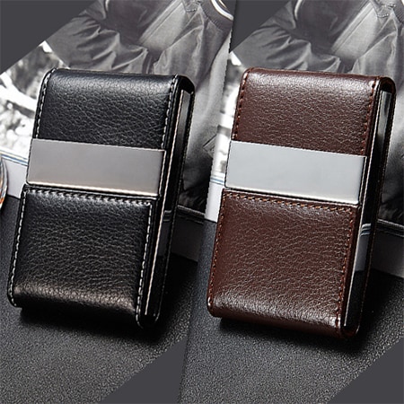 取り出しスムーズPU名刺ケース2個セット(ブラック+ブラウン)