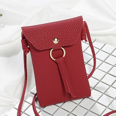 【レッド】PU miniスマホポーチ