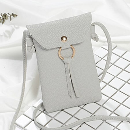 【グレー】PU miniスマホポーチ