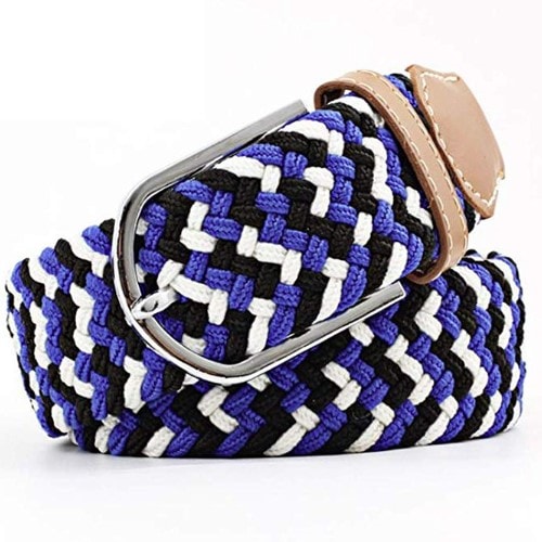 【ブルー×ホワイト×ブラック】ゴムメッシュベル 無段階 伸びる ストレッチ  男女兼用