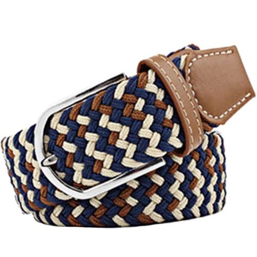 【ネイビー×ベージュ×ブラウン】ゴムメッシュベル 無段階 伸びる ストレッチ  男女兼用