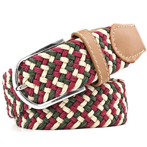 【レッド×グリーン×ベージュ】ゴムメッシュベル 無段階 伸びる ストレッチ  男女兼用