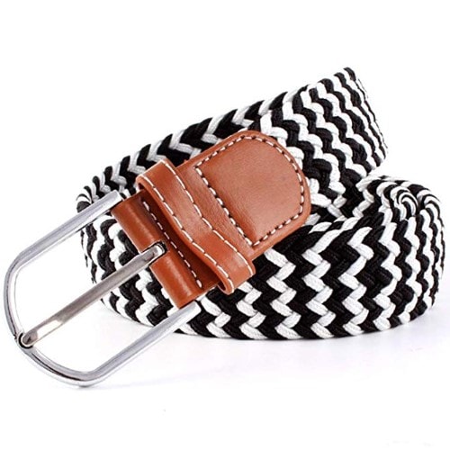 【ブラック×ホワイト】ゴムメッシュベルト  無段階 伸びる ストレッチ ゴムベルトメッシュ 男女兼用