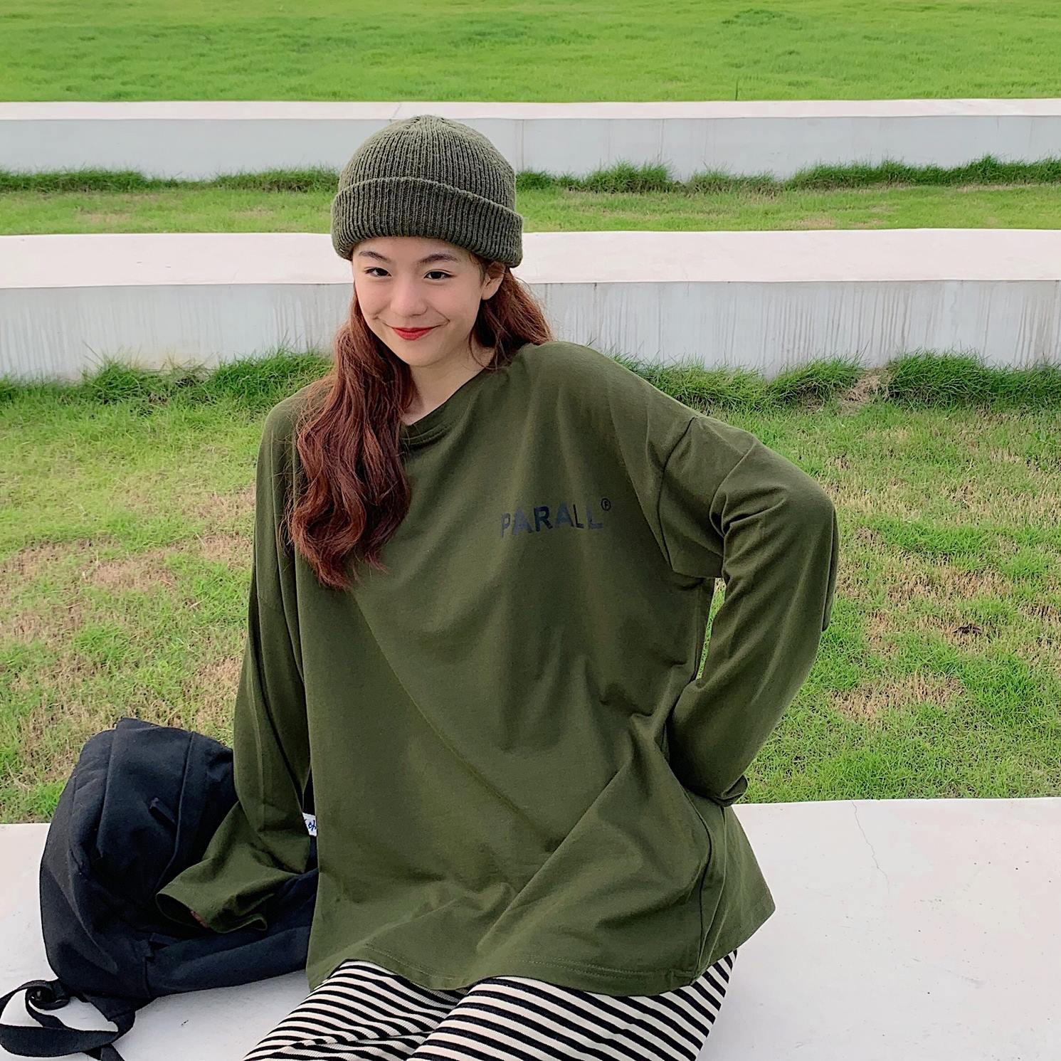 カーキ/L】 カジュアル ロゴプリント ロンT 6889を税込・送料込でお