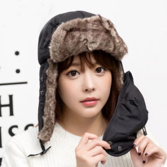 【ブラック】フェイスマスク ネックウォーマー ファー 帽子 耳付き 防寒 ウインタースポーツ